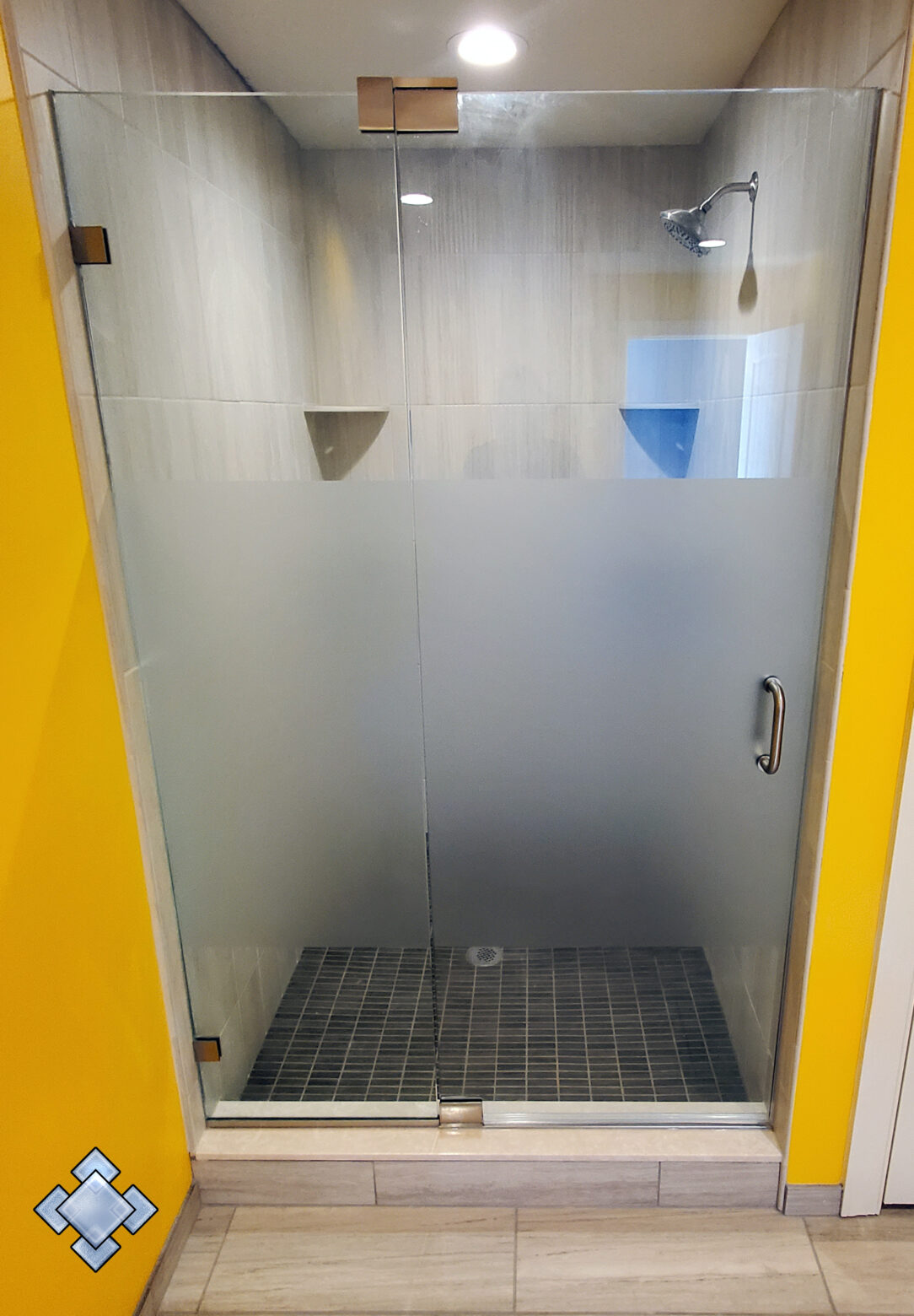 Sandblasted glass shower door in Knoxville Maryland