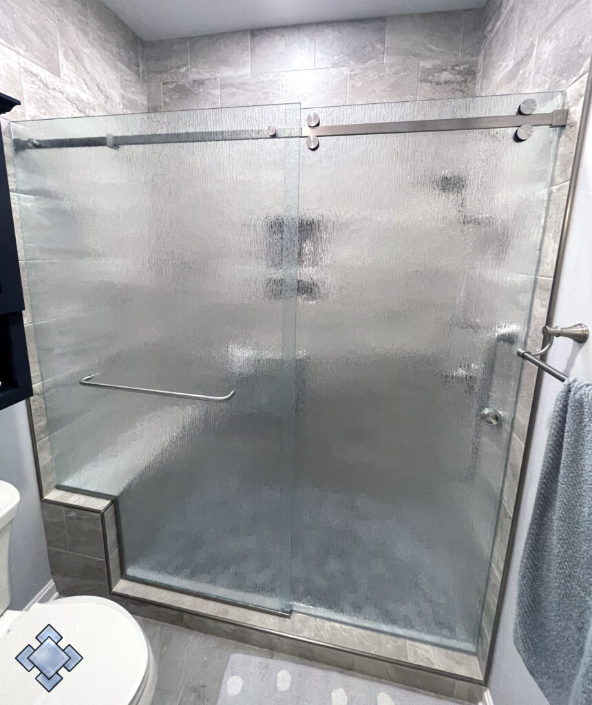 sliding shower door with rain glass texture 