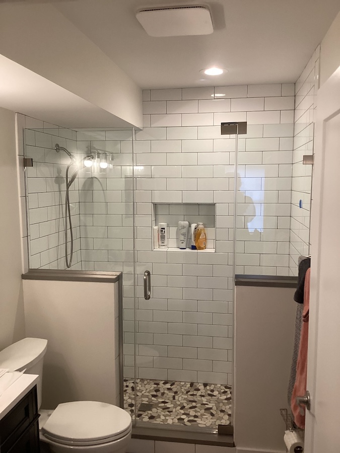 frameless panel-door-panel shower door in Mount Airy, MD